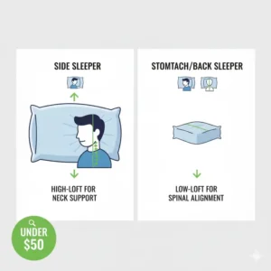 Comparison chart of pillow loft height featuring the best pillow under $50 for side sleepers.