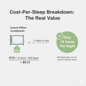 A cost-per-night breakdown infographic proving a luxury pillow over $100 worth it? as a long-term investment.