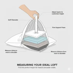 An image demonstrating how to measure the height of the Sleep Number pillow adjustable loft to achieve ideal personal comfort.