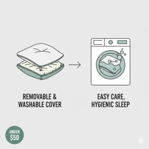 A removable and washable cover being zipped onto the best pillow under $50 for side sleepers.