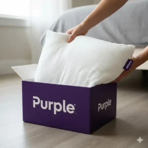 The unboxing process of the pillow from its packaging, a part of the full Purple Harmony pillow review.