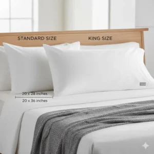 A visual comparison of the Saatva pillow luxury option in both the Standard and King size dimensions.