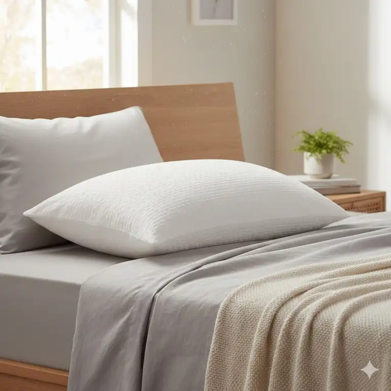 A luxury bedroom setting featuring a premium washable pillow hypoallergenic safe for all sleepers.