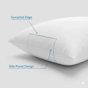 Detailed side panel design of a pillow with gusseted edges better airflow and structural support