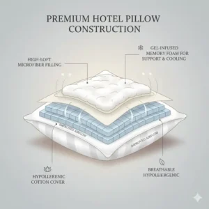 Detailed cross-section showing the high-quality filling of a premium hotel pillow for home use.