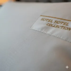 Close-up detail of the soft cotton cover and fabric of a hotel collection pillow with down alternative.