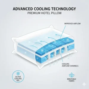 Illustration of advanced breathable fabric used in a premium hotel pillow for home use.