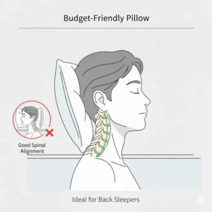 A back sleeper demonstrating the perfect loft provided by a budget-friendly pillow with good support.