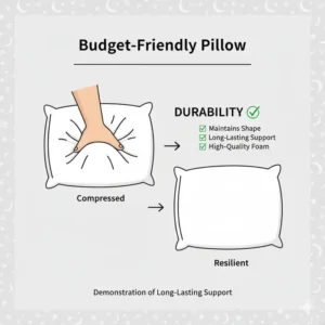 A graphic showing the resilience and shape-retention of a budget-friendly pillow with good support over time.