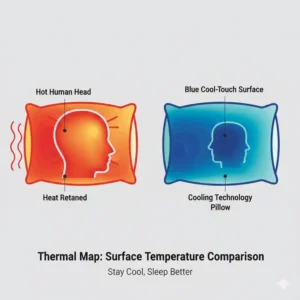 Thermal heat map analysis showing the cold surface temperature of a pillow with built-in cooling technology.