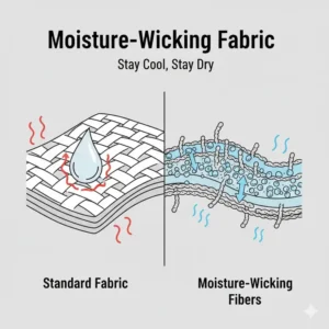 Close-up of the fabric fibers and moisture-wicking cover of a pillow with built-in cooling technology.