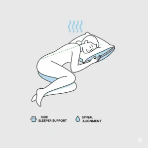 A side sleeper resting comfortably on a supportive cooling pillow with removable cover.