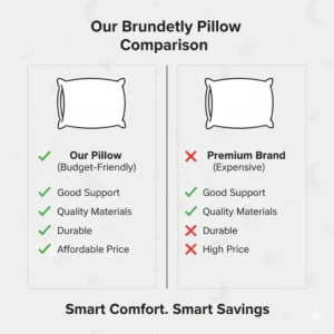 A comparison table showing the benefits of choosing this budget-friendly pillow with good support over expensive brands.