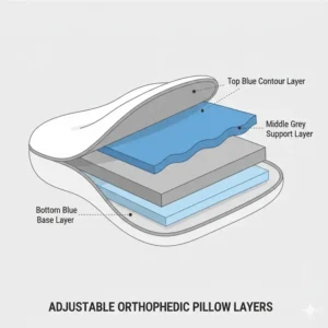 Internal foam layers of an orthopedic pillow with adjustable height.