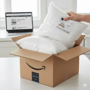 A set of two pillows in vacuum-sealed packaging, showing how the cheap pillow 2 pack Amazon order is delivered.