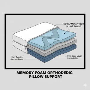 High-density memory foam structure of an orthopedic pillow with adjustable height.