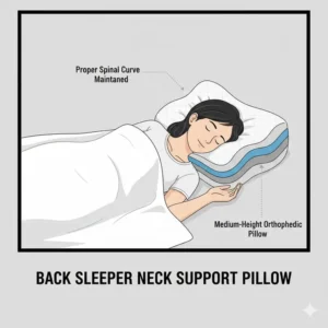 Back sleeper enjoying proper neck support using an orthopedic pillow with adjustable height.
