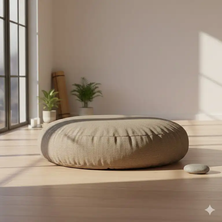 A premium floor pillow large meditation placed in a serene and minimalist zen room.