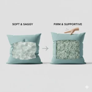 A side-by-side comparison showing the difference between a saggy pillow and couch throw pillow inserts firm and supportive.