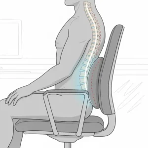 Illustration showing how a pillow for office chair back support fits the natural curve of the spine.