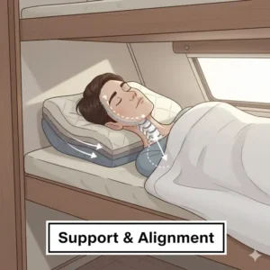 A technical diagram of the best RV pillow for travelers providing perfect neck and spine alignment for sleepers.