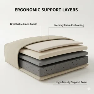 An infographic showing the supportive internal foam layers of a floor pillow large meditation.