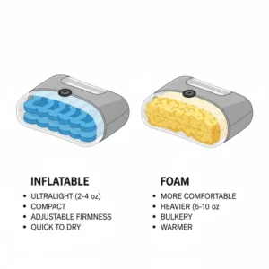 Diagram comparing inflatable and foam versions of the best camping pillow ultralight backpacking.