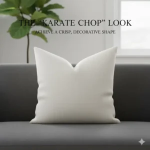 Demonstration of the decorative karate chop look achieved by using couch throw pillow inserts firm for a professional home styling.