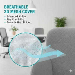 Detail of the breathable 3D mesh cover of a pillow for office chair back support.
