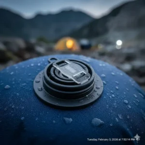 Close-up of the high-quality air valve on the best camping pillow ultralight backpacking.