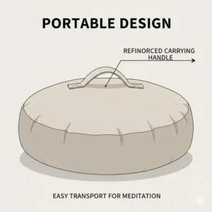 Close-up illustration of the durable carrying handle on a floor pillow large meditation.