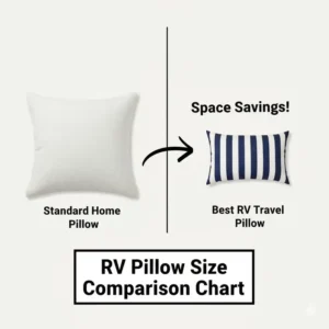 A size comparison chart between a standard home pillow and the best RV pillow for travelers.