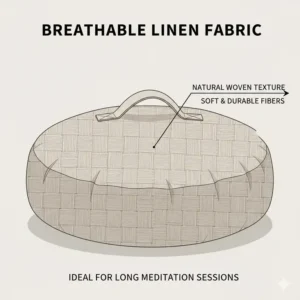Detailed view of the breathable and natural linen fabric used for a floor pillow large meditation.