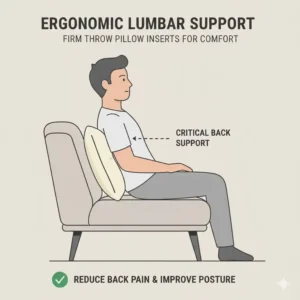 An ergonomic diagram showing how couch throw pillow inserts firm provide essential back and lumbar support while sitting.