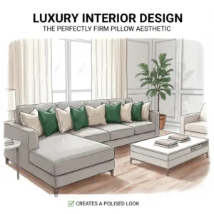 An interior design sketch showcasing a polished aesthetic with multiple couch throw pillow inserts firm on a modern sectional.