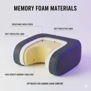 Close-up material view of a high-density memory foam pillow for gaming chair comfort.