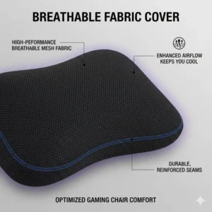 Detailed view of the breathable mesh fabric cover on a premium pillow for gaming chair comfort.
