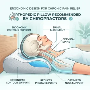 Detailed illustration of the ergonomic contour found in an orthopedic pillow recommended by chiropractors.