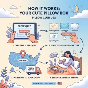 Infographic showing the simple four-step process of joining a pillow subscription box USA.