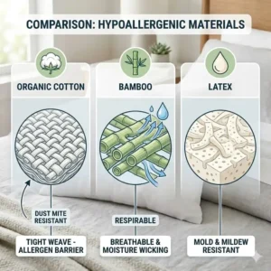Comparison of organic cotton and bamboo materials used in the best pillow for people with allergies for natural protection.
