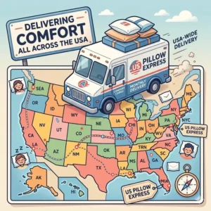 A delivery truck moving across a map to represent nationwide shipping for a pillow subscription box USA.