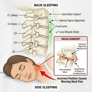 Comparison of side and back sleeping positions to answer why do i wake up with neck pain every morning.