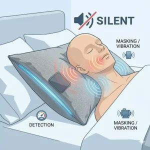Anti-snore technology featured in a high-tech smart pillow with sleep tracking.