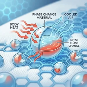 Scientific illustration of phase change material used in a cooling pillow for hot sleepers 2026.