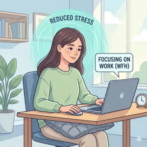 Using a weighted pillow for anxiety relief on the lap to reduce stress while working from home.