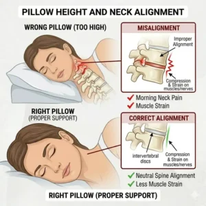 Diagram showing how a wrong pillow height is why do i wake up with neck pain every morning.