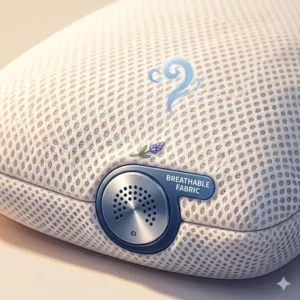 Close-up of the breathable micro-vented fabric used on a pillow with aromatherapy diffuser.