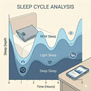 Detailed sleep cycle and data analysis from a smart pillow with sleep tracking.