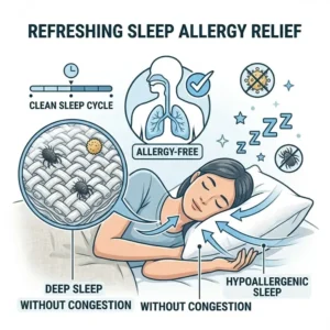 A person waking up refreshed and congestion-free after using the best pillow for people with allergies.