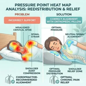 Heat map analysis showing pressure point relief provided by an orthopedic pillow recommended by chiropractors.